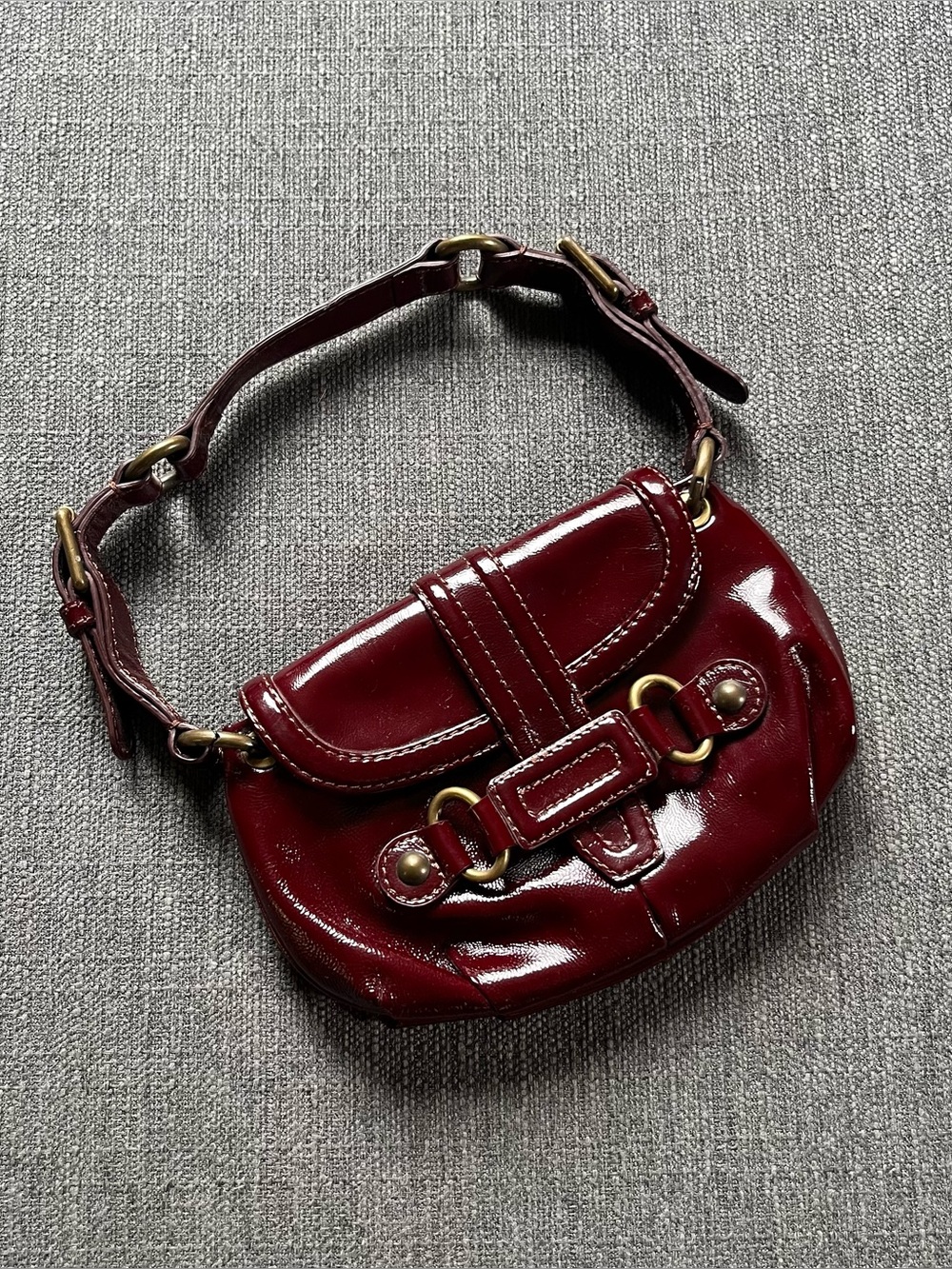 Vintage J.Crew "Patent Carrie" Shoulder Bag in Deep Ruby Y2K indie-sleaze RARE